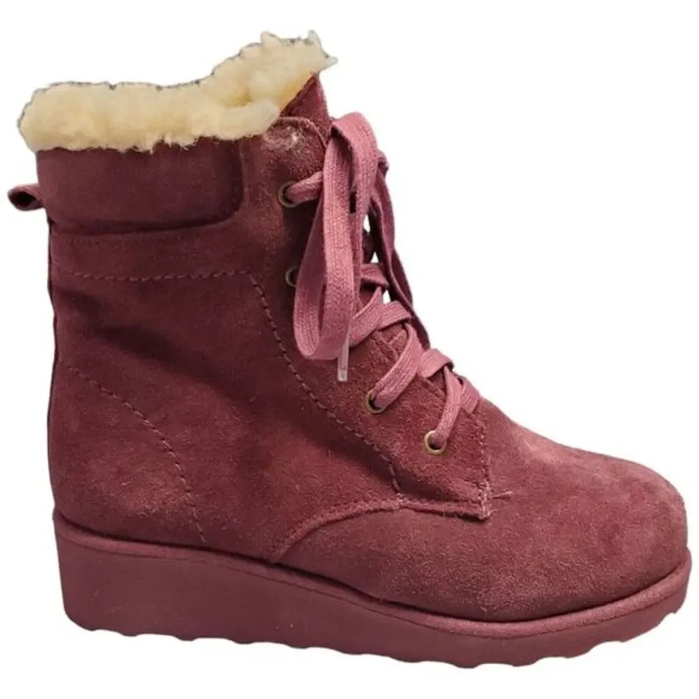 BEARPAW Phoebe Boots Womens 5 Girls 3 Purple Suede‎ Water Resistant Lace Up